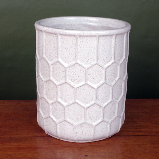 White Honeycomb Ceramic Planter — by Botanik